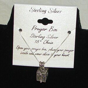 NEW Sterling Silver Prayer Box NECKLACE on 18" Chain, Mint on Card, NIP  D41